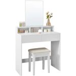 Casa si Gradina - Mobilier - Comode si corpuri - Masute de toaleta - Masa de toaleta cu oglinda, cu 2 sertare si 3 compartimente deschise, 40x80x140cm, stil modern, alb - Infinity.ro