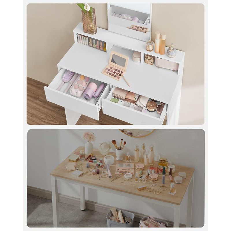 Casa si Gradina - Mobilier - Comode si corpuri - Masute de toaleta - Masa de toaleta cu oglinda, cu 2 sertare si 3 compartimente deschise, 40x80x140cm, stil modern, alb - Infinity.ro