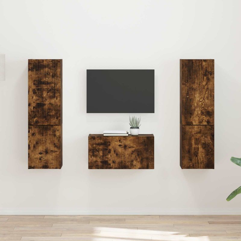 Casa si Gradina - Mobilier - Seturi de mobilier - Seturi living - Set de mobilier 3 pcs Stejar fumuriu - Infinity.ro
