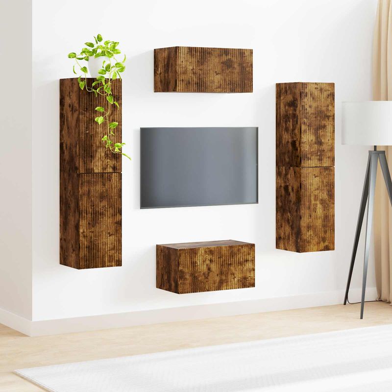 Casa si Gradina - Mobilier - Seturi de mobilier - Seturi living - Set de mobilier 3 pcs Stejar fumuriu - Infinity.ro