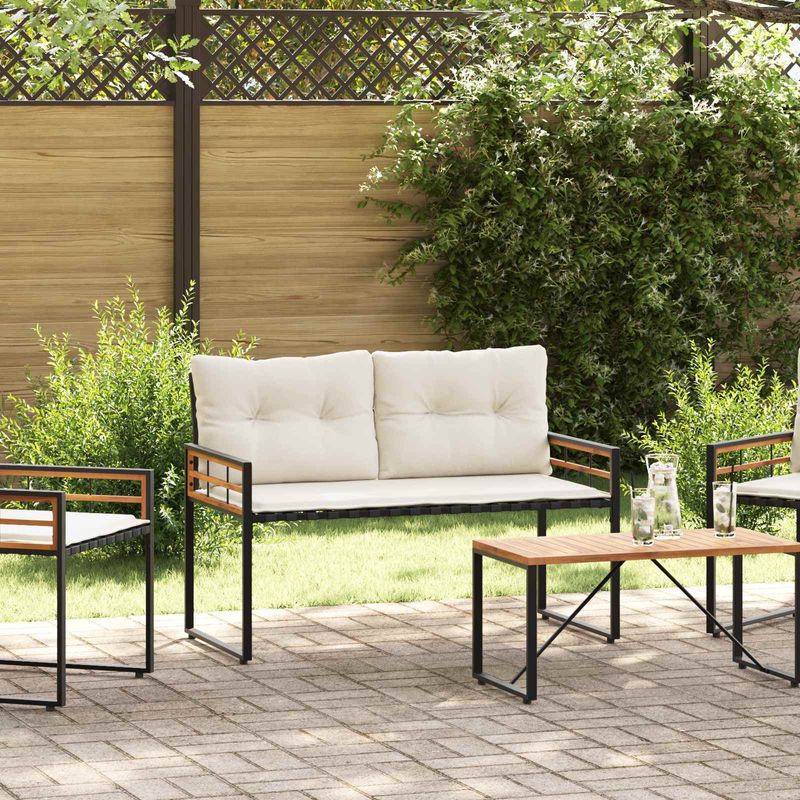 Casa si Gradina - Gradina si terasa - Mobilier exterior - Bancute de gradina - Banca cu strat din lemn cu perna Simplu Crem 114 x 55 x 77 cm - Infinity.ro