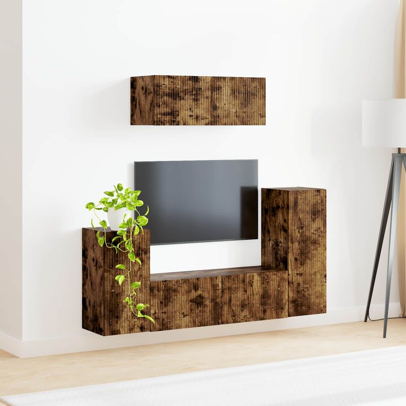 Casa si Gradina - Mobilier - Seturi de mobilier - Seturi living - Set de mobilier 4 pcs, Stejar fumuriu - Infinity.ro