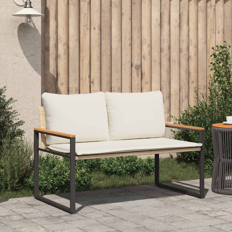 Casa si Gradina - Gradina si terasa - Mobilier exterior - Bancute de gradina - Banca cu perna Bej si alb crem 115 x 65 x 72 cm Ratan - Infinity.ro