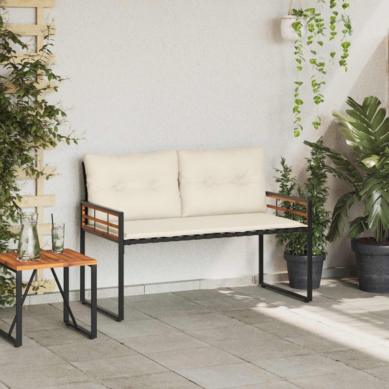Casa si Gradina - Gradina si terasa - Mobilier exterior - Bancute de gradina - Banca cu strat din lemn cu perna Simplu Crem 114 x 55 x 77 cm - Infinity.ro