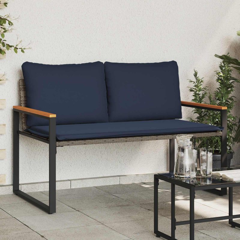Casa si Gradina - Gradina si terasa - Mobilier exterior - Bancute de gradina - Banca cu perna Gri si albastru marin 115 x 65 x 72 cm Ratan - Infinity.ro