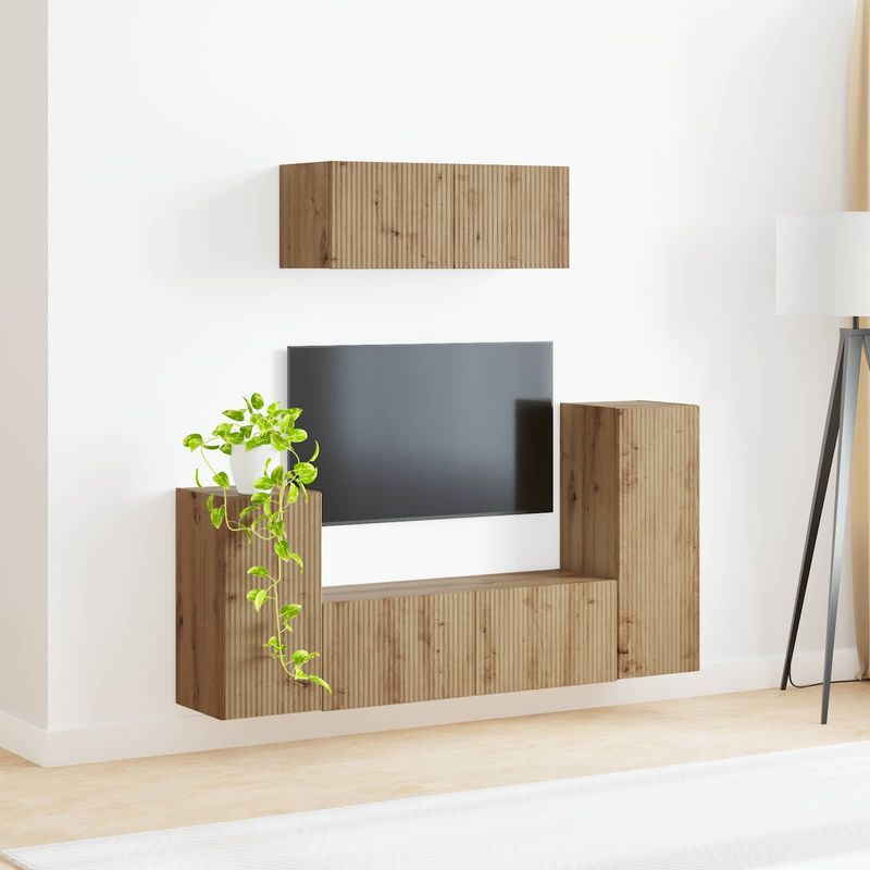 Casa si Gradina - Mobilier - Seturi de mobilier - Seturi living - Set de mobilier 4 pcs, Stejar Artizanal - Infinity.ro