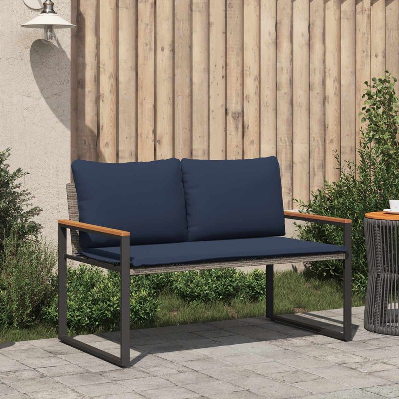 Casa si Gradina - Gradina si terasa - Mobilier exterior - Bancute de gradina - Banca cu perna Gri si albastru marin 115 x 65 x 72 cm Ratan - Infinity.ro