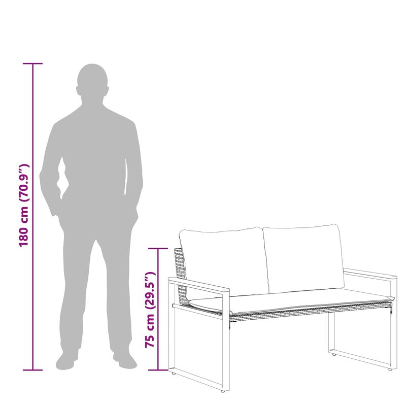 Casa si Gradina - Gradina si terasa - Mobilier exterior - Bancute de gradina - Banca cu perna Gri si gri inchis 115 x 65 x 72 cm Ratan - Infinity.ro