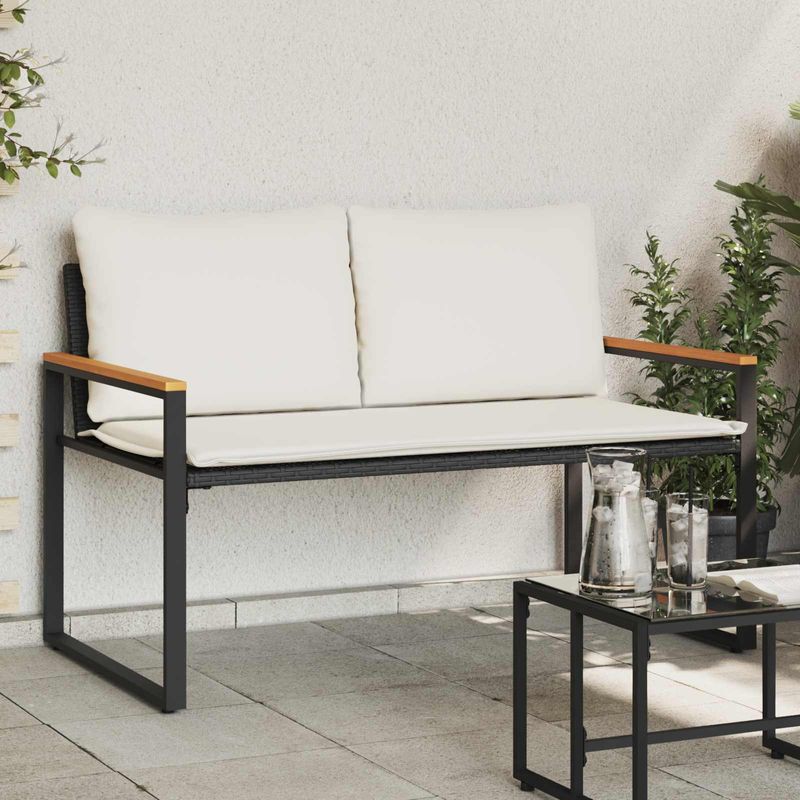 Casa si Gradina - Gradina si terasa - Mobilier exterior - Bancute de gradina - Banca cu perna Negru si Alb crem 115 x 65 x 72 cm Ratan - Infinity.ro