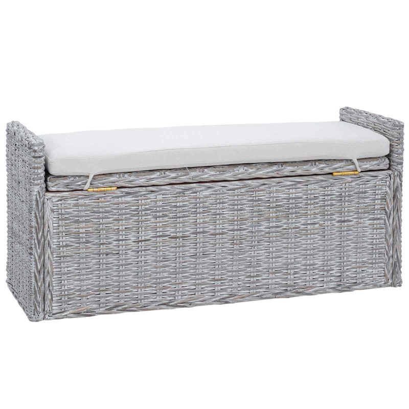 Casa si Gradina - Mobilier - Canapele si coltare - Banchete - Banca cu spatiu de depozitare Alb spalat 110 x 40 x 50 cm Ratan - Infinity.ro