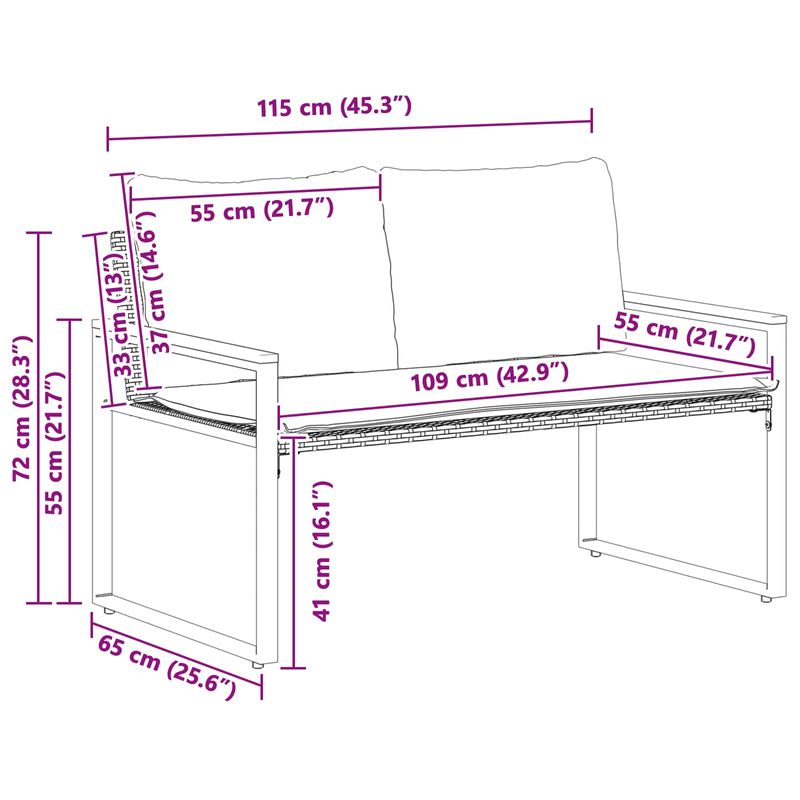 Casa si Gradina - Gradina si terasa - Mobilier exterior - Bancute de gradina - Banca cu perna Negru si Alb crem 115 x 65 x 72 cm Ratan - Infinity.ro