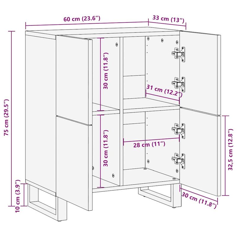 Casa si Gradina - Mobilier - Dulapuri si sifoniere - Dulapuri - Bufet cu depozitare Maro 60 x 33,5 x 75 cm Lemn de mango solid - Infinity.ro