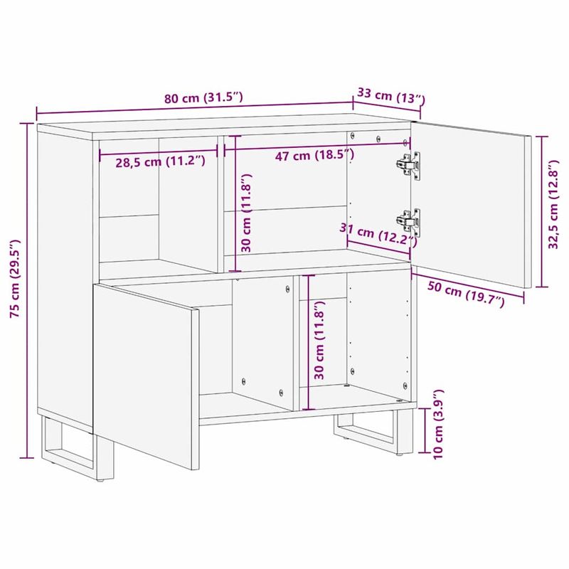 Casa si Gradina - Mobilier - Dulapuri si sifoniere - Dulapuri - Bufet cu depozitare Maro 80 x 33,5 x 75 cm Lemn de mango solid - Infinity.ro