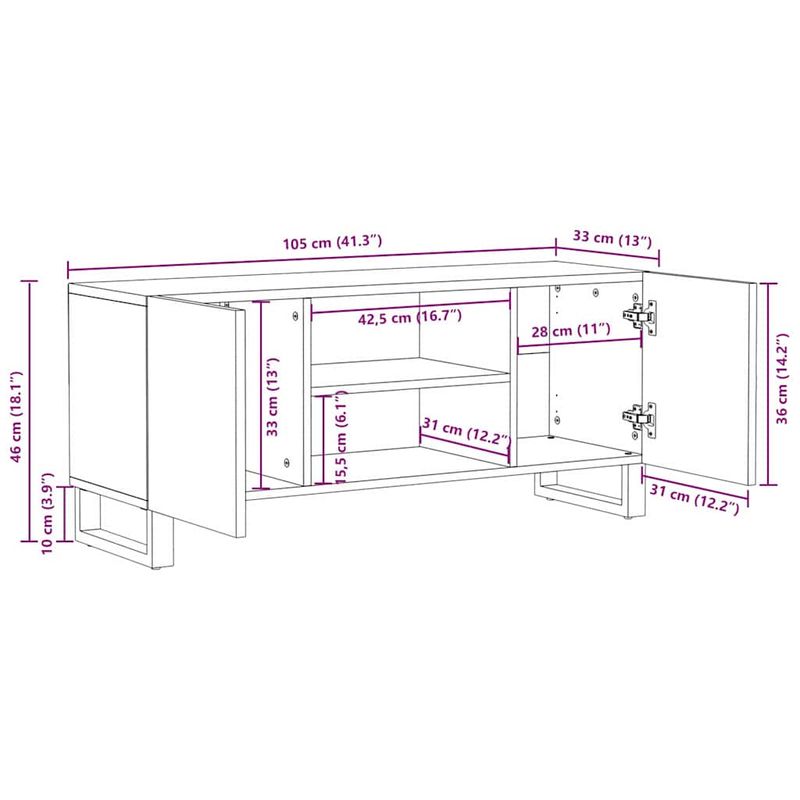 Casa si Gradina - Mobilier - Comode si corpuri - Comode - Cabinet TV cu raft Maro 105 x 33,5 x 46 cm Lemn de mango solid - Infinity.ro