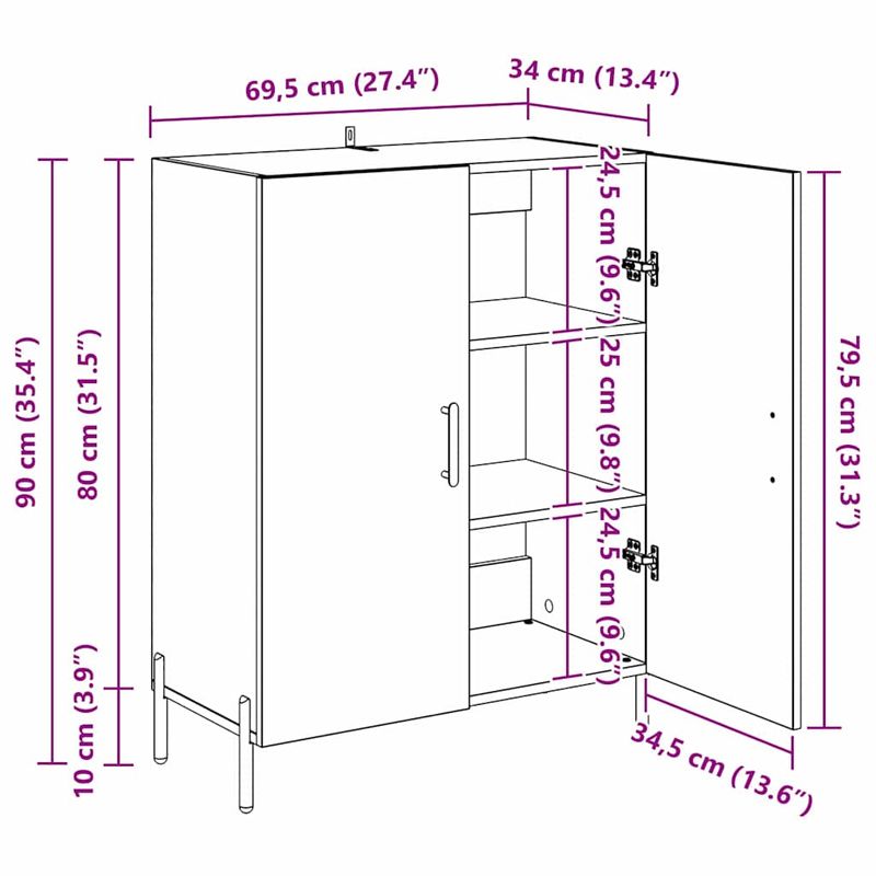 Casa si Gradina - Mobilier - Comode si corpuri - Comode - Bufet Stejar Negru 69,5 x 34 x 90 cm Lemn compozit - Infinity.ro