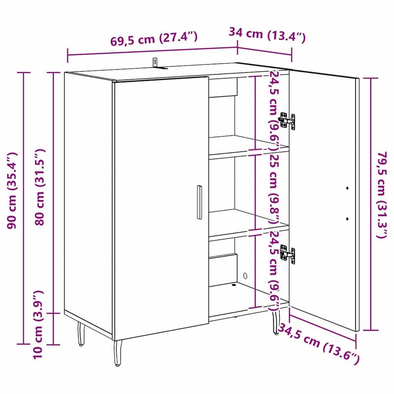 Casa si Gradina - Mobilier - Comode si corpuri - Comode - Bufet Stejar Artizanal 69,5 x 34 x 90 cm Lemn compozit - Infinity.ro