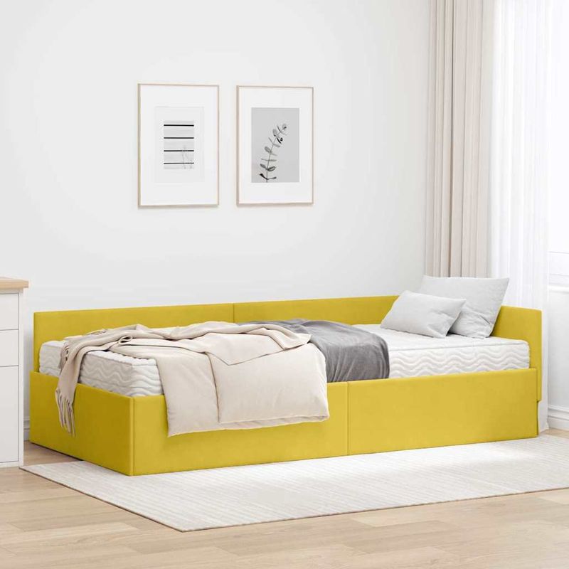 Casa si Gradina - Mobilier - Paturi si accesorii - Paturi - Cadru de pat coltar cu saltea Altele 2 pcs Galben Catifea - Infinity.ro