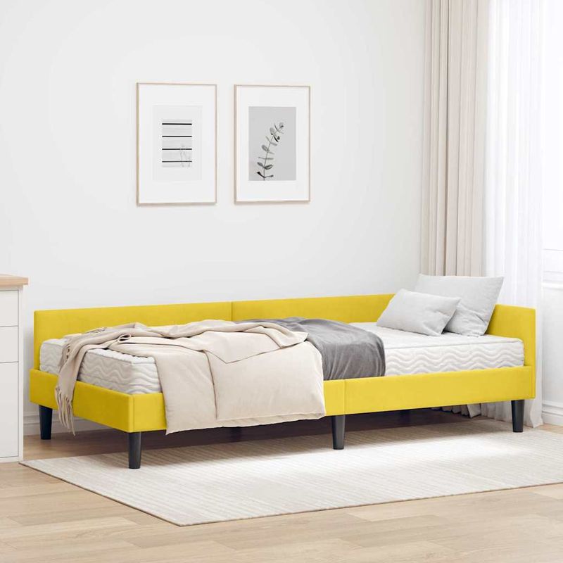 Casa si Gradina - Mobilier - Paturi si accesorii - Paturi - Cadru de pat coltar cu saltea Altele 2 pcs Galben Catifea - Infinity.ro