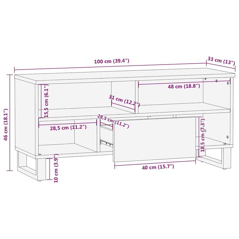 Casa si Gradina - Mobilier - Comode si corpuri - Comode - Cabinet TV cu raft Maro 100 x 33,5 x 46 cm Lemn de mango solid - Infinity.ro