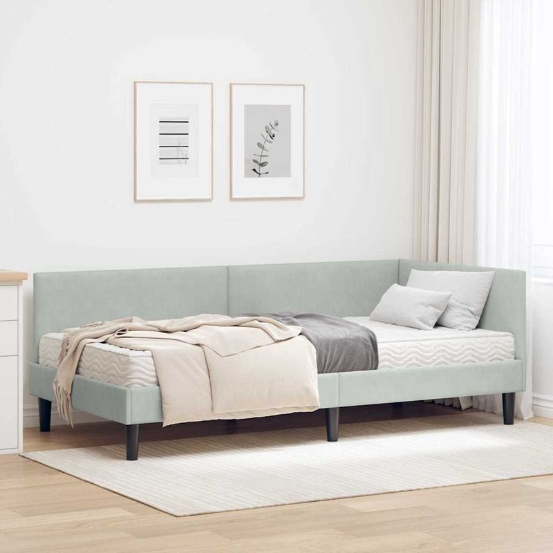 Casa si Gradina - Mobilier - Paturi si accesorii - Paturi - Cadru de pat coltar cu saltea Altele 2 pcs Gri deschis Catifea - Infinity.ro
