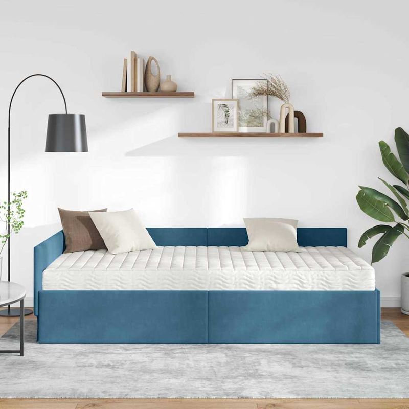 Casa si Gradina - Mobilier - Paturi si accesorii - Paturi - Cadru de pat coltar cu saltea Altele 2 pcs albastru Catifea - Infinity.ro