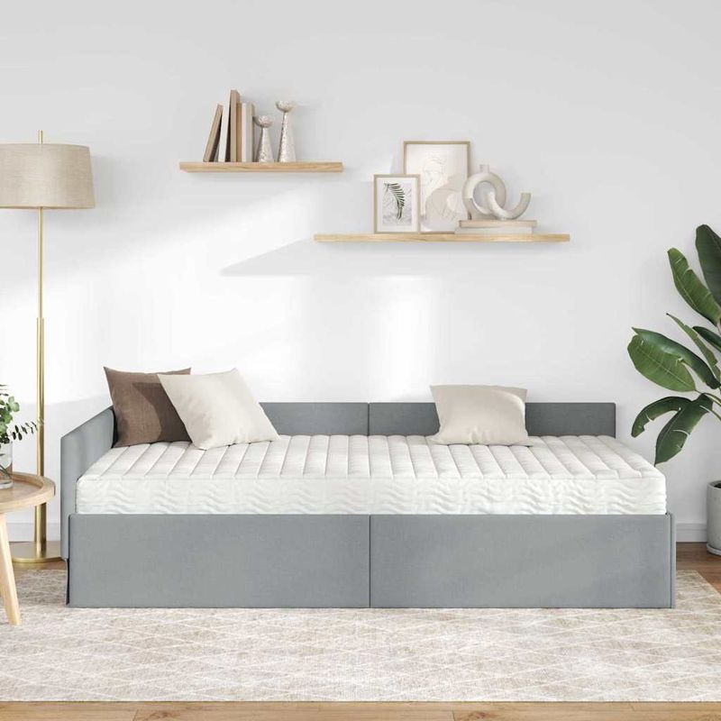 Casa si Gradina - Mobilier - Paturi si accesorii - Paturi - Cadru de pat coltar cu saltea Altele 2 pcs Gri deschis tesatura - Infinity.ro