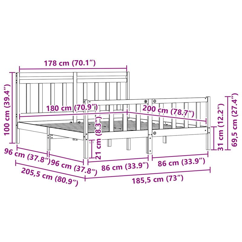 Casa si Gradina - Mobilier - Paturi si accesorii - Paturi - Cadru de pat 2 pcs Maroniu cerat 180 x 200 cm Lemn de pin masiv - Infinity.ro