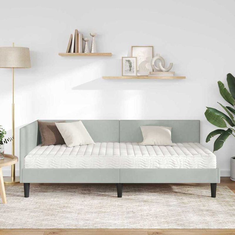 Casa si Gradina - Mobilier - Paturi si accesorii - Paturi - Cadru de pat coltar cu saltea Altele 2 pcs Gri deschis Catifea - Infinity.ro
