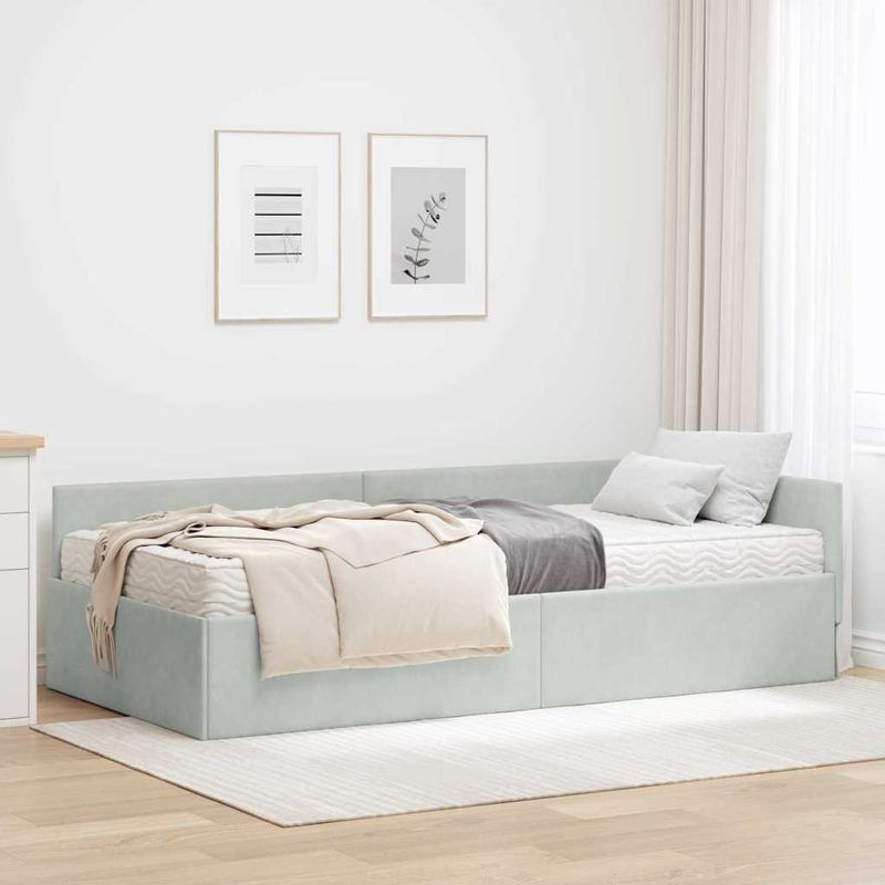 Casa si Gradina - Mobilier - Paturi si accesorii - Paturi - Cadru de pat coltar cu saltea Altele 2 pcs Gri deschis Catifea - Infinity.ro