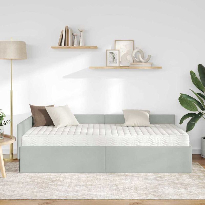 Casa si Gradina - Mobilier - Paturi si accesorii - Paturi - Cadru de pat coltar cu saltea Altele 2 pcs Gri deschis Catifea - Infinity.ro