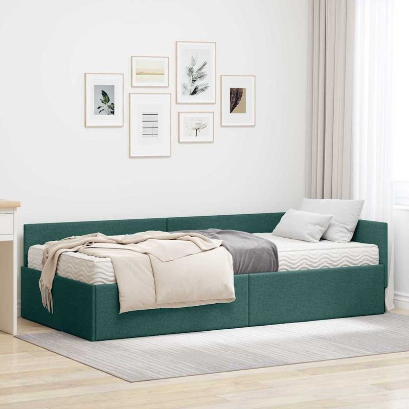 Casa si Gradina - Mobilier - Paturi si accesorii - Paturi - Cadru de pat coltar cu saltea Altele 2 pcs Verde tesatura - Infinity.ro