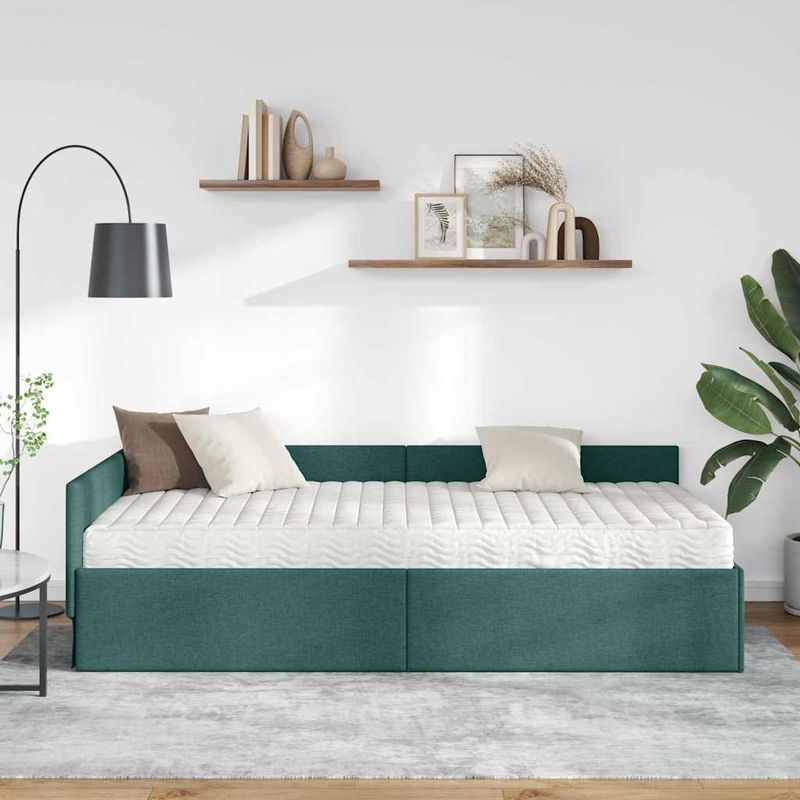 Casa si Gradina - Mobilier - Paturi si accesorii - Paturi - Cadru de pat coltar cu saltea Altele 2 pcs Verde tesatura - Infinity.ro