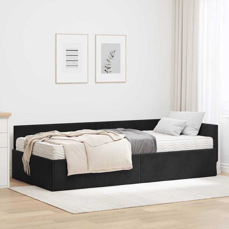 Casa si Gradina - Mobilier - Paturi si accesorii - Paturi - Cadru de pat coltar cu saltea Altele Manual 2 pcs Negru Catifea - Infinity.ro