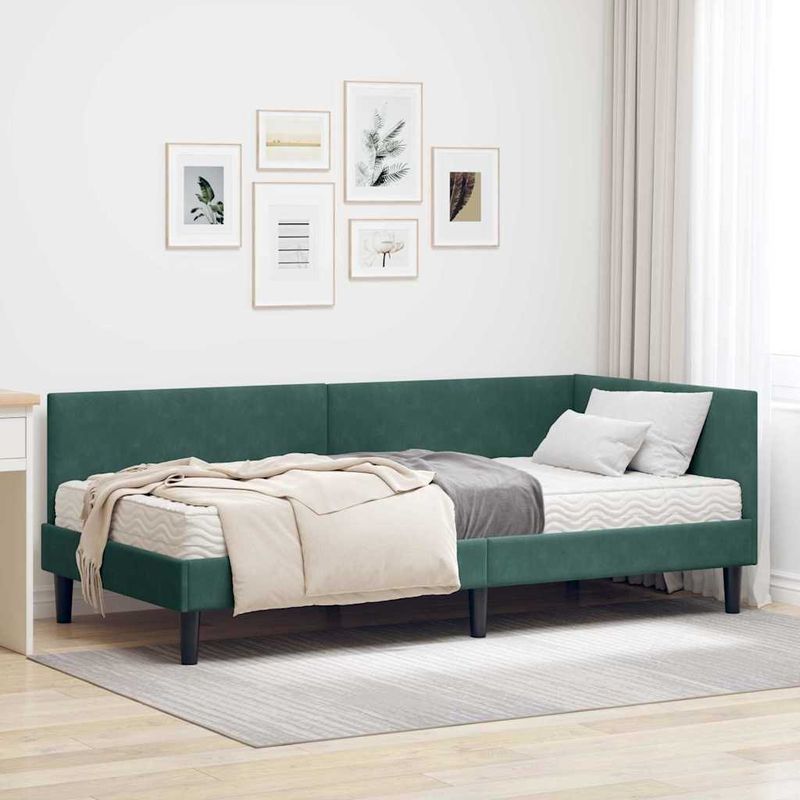 Casa si Gradina - Mobilier - Paturi si accesorii - Paturi - Cadru de pat coltar cu saltea Altele Manual 2 pcs Verde Catifea - Infinity.ro