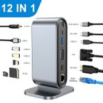 PC, gaming si accesorii - Retelistica - Hub-uri - Hub Adaptor Multiport 12 in 1 USB-C 3.1 Staryon® la HDMI 4K / VGA/ Card Reader / 3.5mm Jack Audio, Gri - Infinity.ro