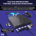 PC, gaming si accesorii - Periferice PC - Unitati optice externe - DVD Writer Extern Portabil Slim Staryon®, USB 3.0, 3x USB-A 2.C340, 1x USB-C 3.0, Cititor De Carduri, Negru - Infinity.ro