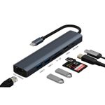 PC, gaming si accesorii - Retelistica - Hub-uri - Hub Adaptor Multiport 7 in 1 USB-C 3.1 Staryon® la HDMI 4K / LAN Ethernet (1000 MB/S) / TF si SD Card Reader, Gri - Infinity.ro