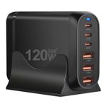 Laptop, Telefoane si Tablete - Telefoane mobile si accesorii - Accesorii Telefoane - Incarcatoare telefoane - Statie de Incarcare USB 120W GaN PRO 6 in 1, 3 USB-C & 3 USB-A, Staryon®, Negru - Infinity.ro