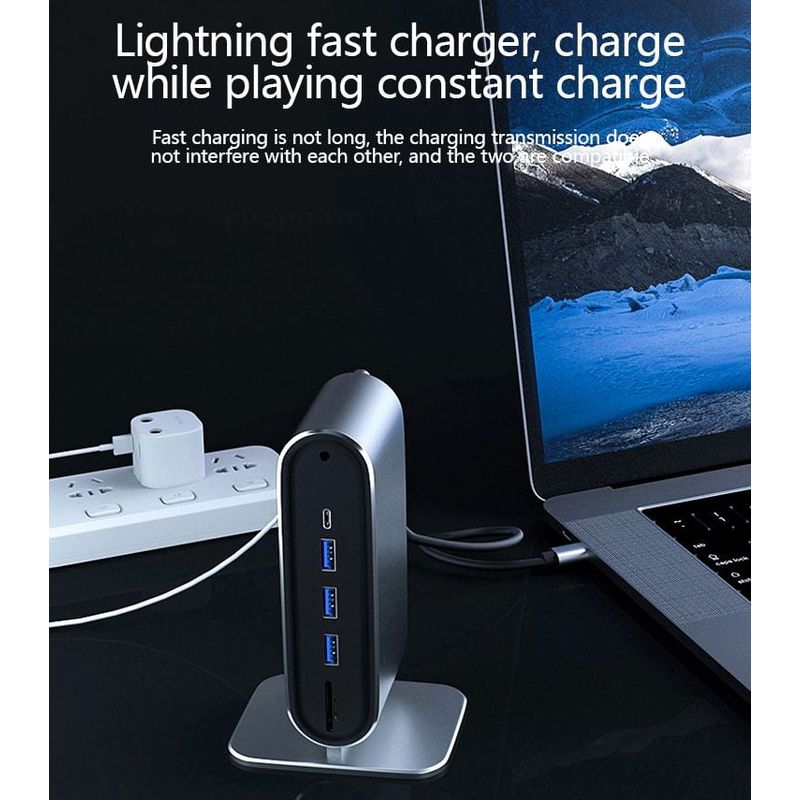 PC, gaming si accesorii - Retelistica - Hub-uri - Hub Adaptor Multiport 12 in 1 USB-C 3.1 Staryon® la HDMI 4K / VGA/ Card Reader / 3.5mm Jack Audio, Gri - Infinity.ro