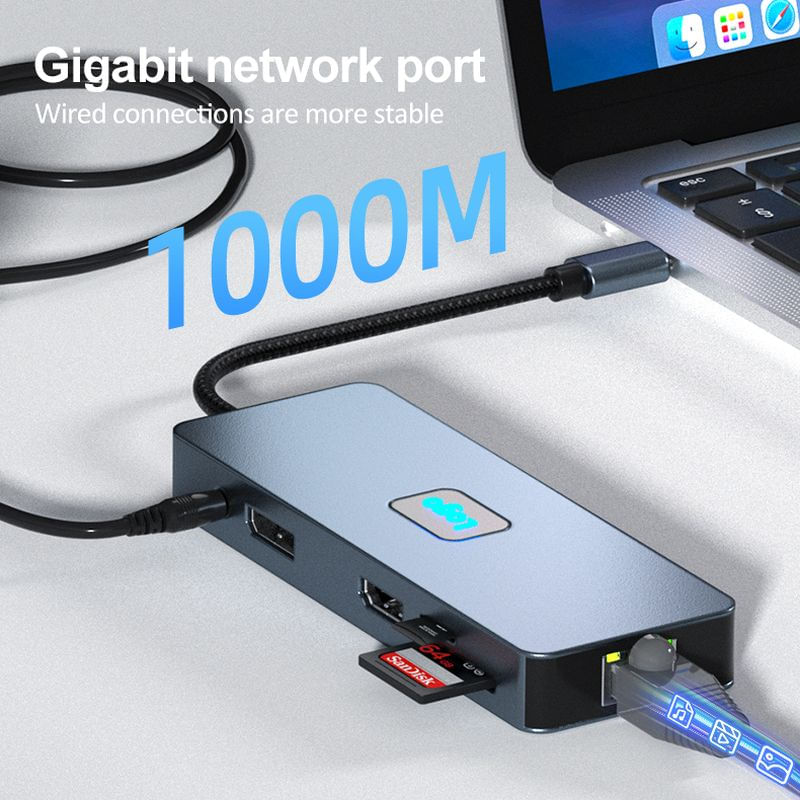 PC, gaming si accesorii - Retelistica - Hub-uri - Hub Adaptor Multiport 11 in 1 USB-C 3.2 Staryon® la HDMI / DP / VGA / Ethernet / Card Reader / 3.5-mm Jack Audio - Infinity.ro