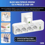 Casa si Gradina - Electrice - Accesorii electrice - Prelungitoare, triple, fise - Bloc Multipriza / Priza Multipla 2500W, 4 Prize Schuko + 2 USB-A + 1 USB-C, Alb - Infinity.ro