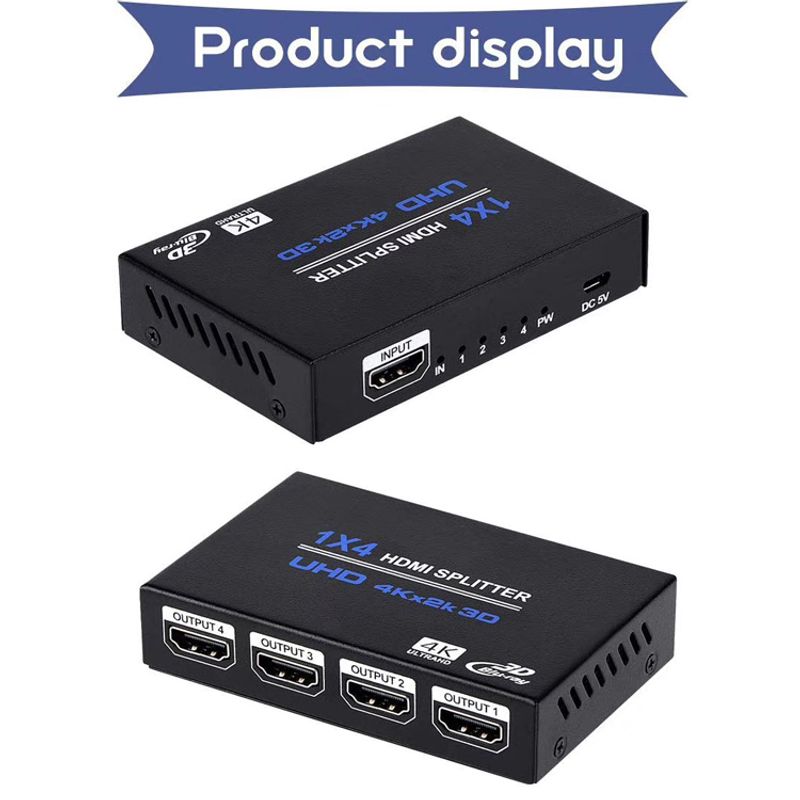 TV, Audio-Video si Foto - Accesorii TV si audio - Splittere si amplificatoare - Splitter HDMI 1x4 4K cu Amplificator Staryon® 1 In 4 Out HDMI - HDMI 1.4b, Suport 3D, Alimentare 5V/2A, Negru - Infinity.ro