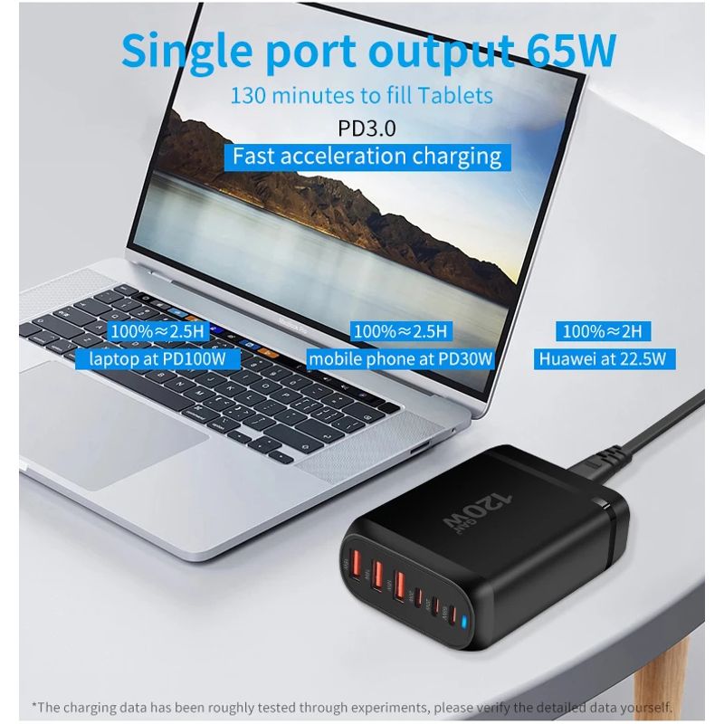 Laptop, Telefoane si Tablete - Telefoane mobile si accesorii - Accesorii Telefoane - Incarcatoare telefoane - Statie de Incarcare USB 120W GaN PRO 6 in 1, 3 USB-C & 3 USB-A, Staryon®, Negru - Infinity.ro