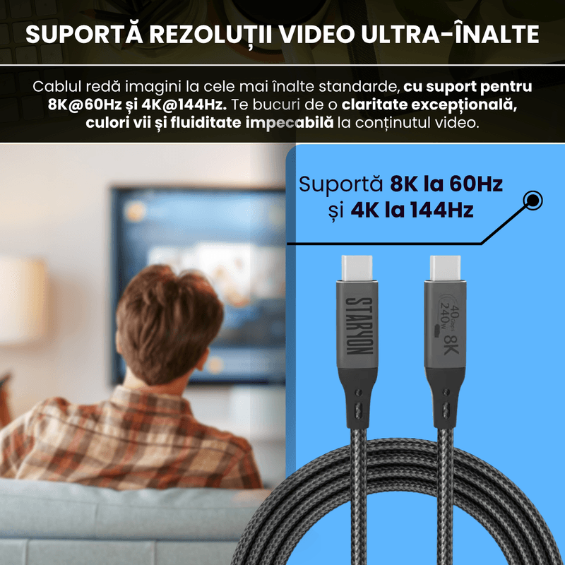 Laptop, Telefoane si Tablete - Telefoane mobile si accesorii - Accesorii Telefoane - Cabluri si adaptoare telefoane - Cablu de date USB4 300 cm, USB-C la USB-C, transfer date 40Gbps, incarcare rapida 240W, suport video 8K@60Hz - Infinity.ro