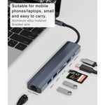 PC, gaming si accesorii - Retelistica - Hub-uri - Hub Adaptor Multiport 7 in 1 USB-C 3.1 Staryon® la HDMI 4K / LAN Ethernet (1000 MB/S) / TF si SD Card Reader, Gri - Infinity.ro