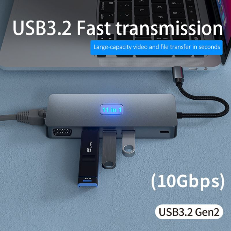 PC, gaming si accesorii - Retelistica - Hub-uri - Hub Adaptor Multiport 11 in 1 USB-C 3.2 Staryon® la HDMI / DP / VGA / Ethernet / Card Reader / 3.5-mm Jack Audio - Infinity.ro