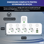 Casa si Gradina - Electrice - Accesorii electrice - Prelungitoare, triple, fise - Bloc Multipriza / Priza Multipla 2500W, 4 Prize Schuko + 2 USB-A + 1 USB-C, Alb - Infinity.ro