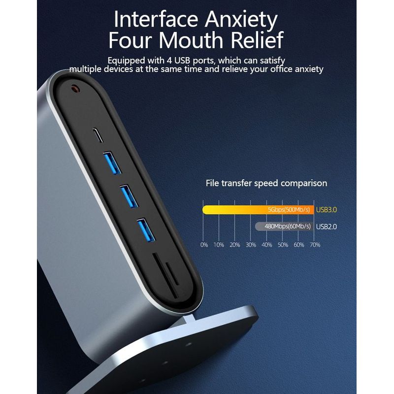 PC, gaming si accesorii - Retelistica - Hub-uri - Hub Adaptor Multiport 12 in 1 USB-C 3.1 Staryon® la HDMI 4K / VGA/ Card Reader / 3.5mm Jack Audio, Gri - Infinity.ro