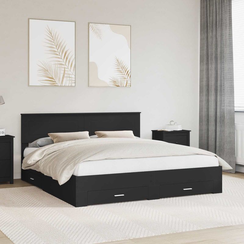 Casa si Gradina - Mobilier - Paturi si accesorii - Paturi - Cadru de pat cu headboard Negru 180 x 200 cm Lemn compozit - Infinity.ro