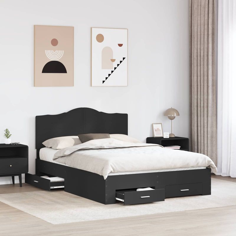 Casa si Gradina - Mobilier - Paturi si accesorii - Paturi - Cadru de pat cu headboard Negru 140 x 190 cm Lemn compozit - Infinity.ro